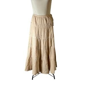 Vtg Y2K 2000s Gap Tan Tiered Gauzy Maxi Skirt Sz 12 Boho Beach Festival